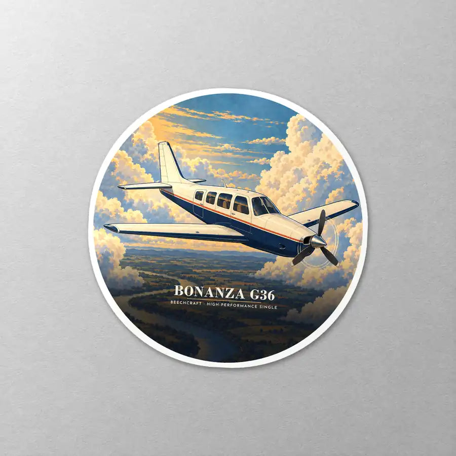 Beechcraft Bonanza G36 - 3D - Circle Sticker - Close-up