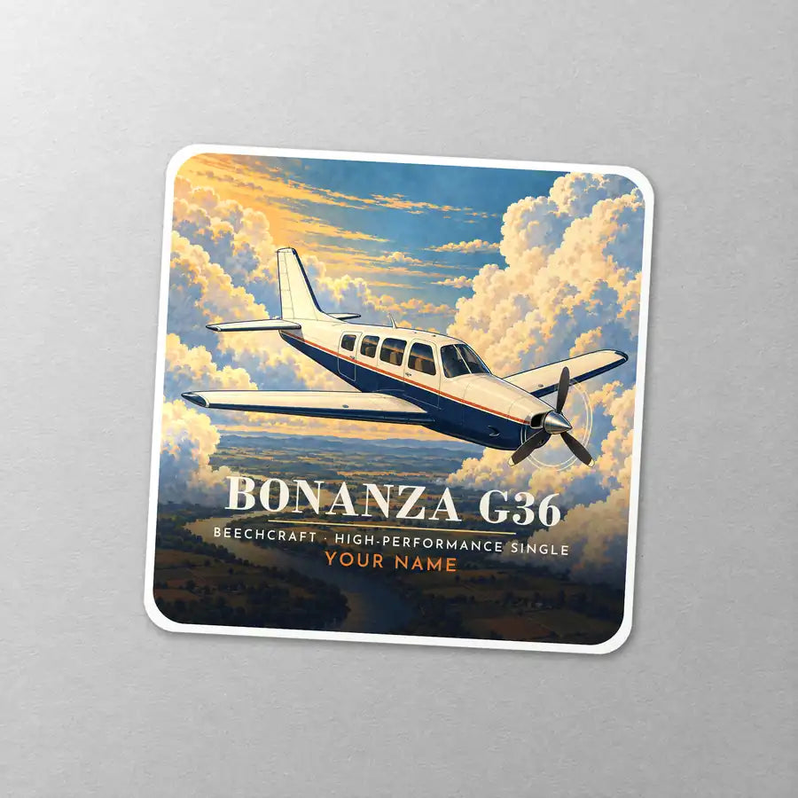 Beechcraft Bonanza G36 - 3D + Name - Square Sticker - Close-up