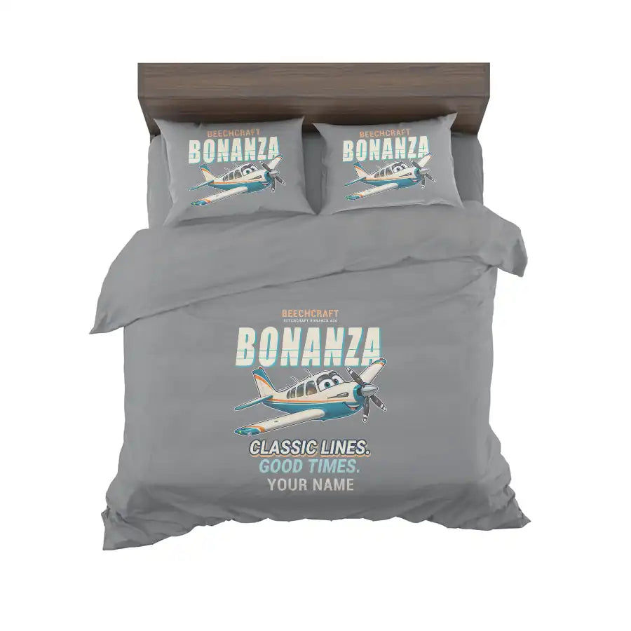 Beechcraft Bonanza G36 - Cartoon + Name - Bedding Set - Gray
