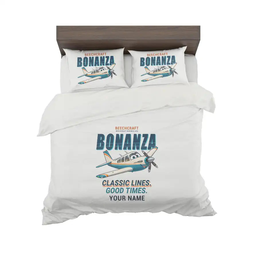 Beechcraft Bonanza G36 - Cartoon + Name - Bedding Set - White
