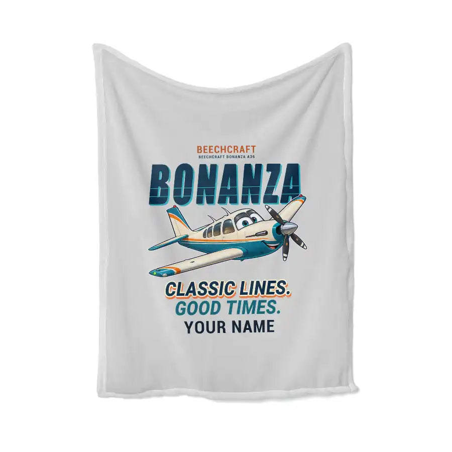 Beechcraft Bonanza G36 - Cartoon + Name - Blanket - Light Gray