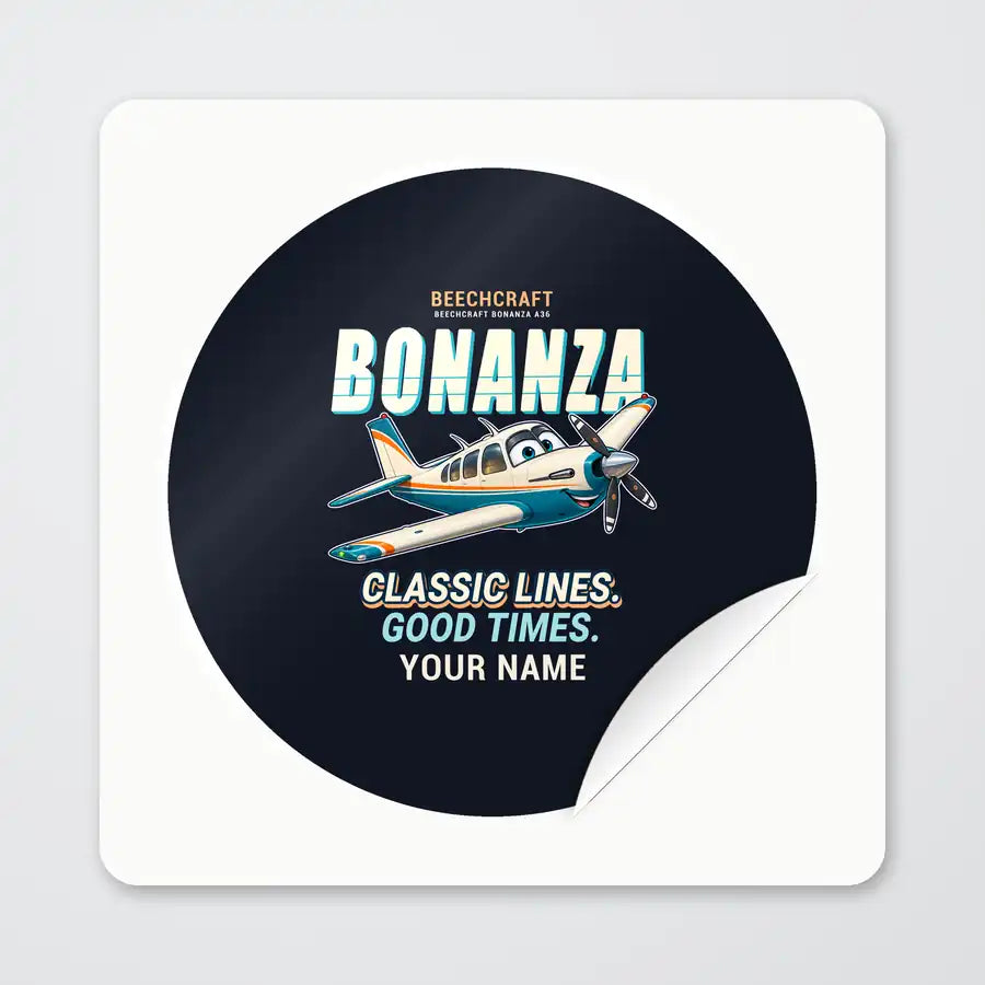 Beechcraft Bonanza G36 - Cartoon + Name - Circle Sticker - Peel