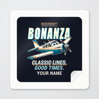 Thumbnail for Beechcraft Bonanza G36 - Cartoon + Name - Square Sticker - Peel