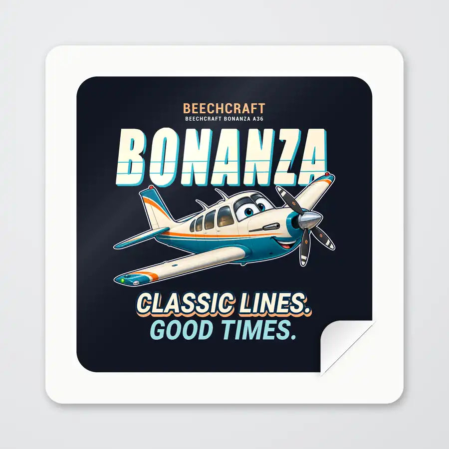 Beechcraft Bonanza G36 - Cartoon - Square Sticker - Peel
