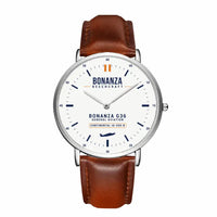Thumbnail for Beechcraft Bonanza G36 - Classic - White - Slim Leather - Silver and Brown Leather Strap