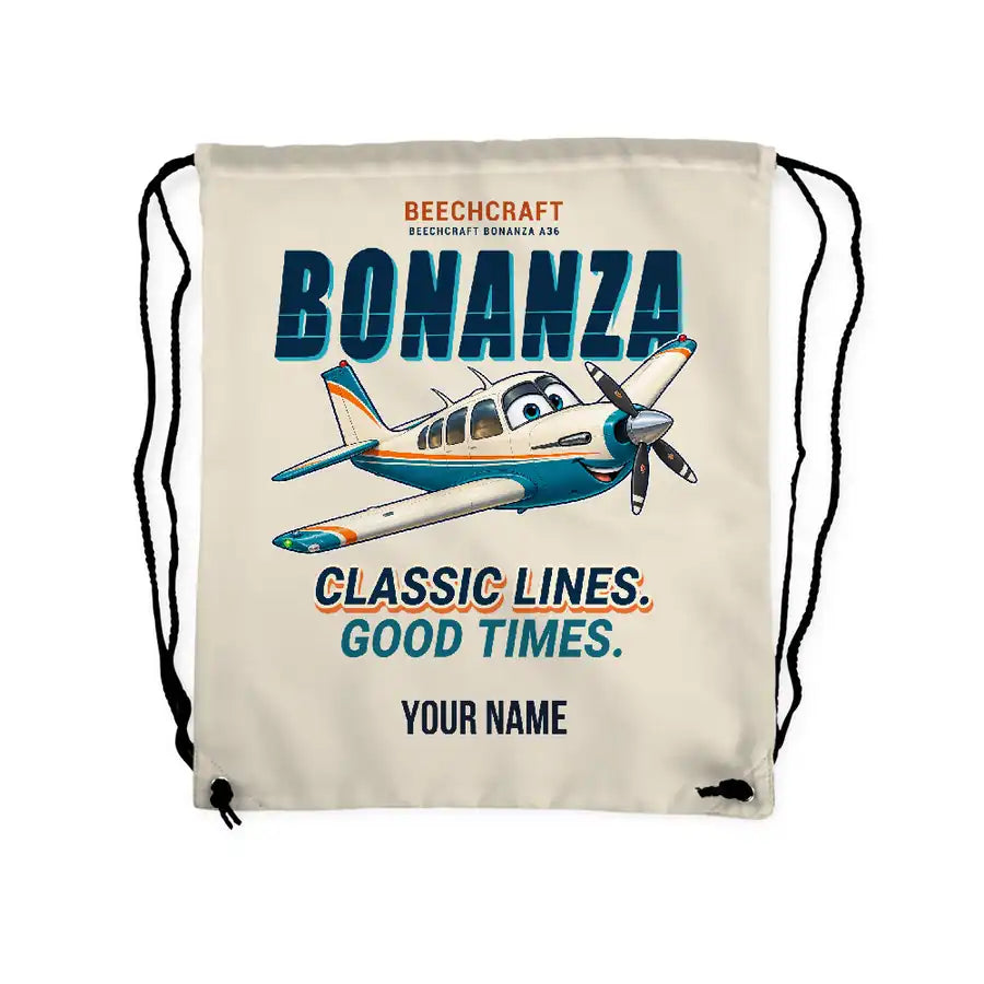 Beechcraft Bonanza G36 - Drawstring Bag - Cartoon + Name - Beige