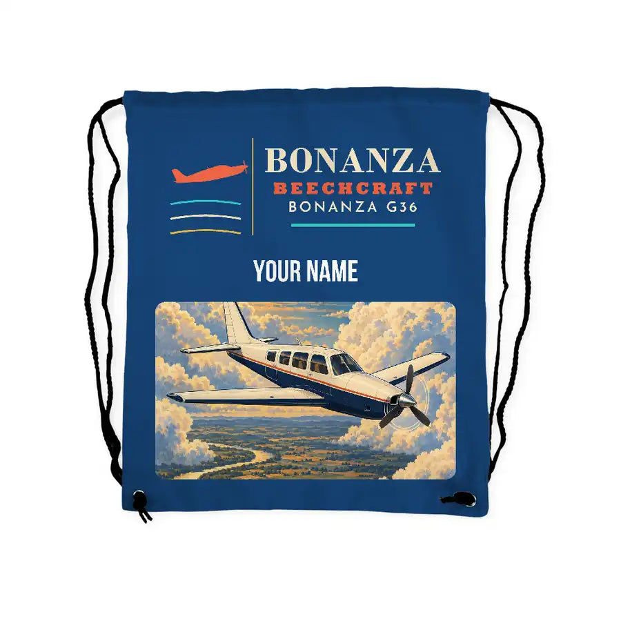 Beechcraft Bonanza G36 - Drawstring Bag - Classic + Name - Blue