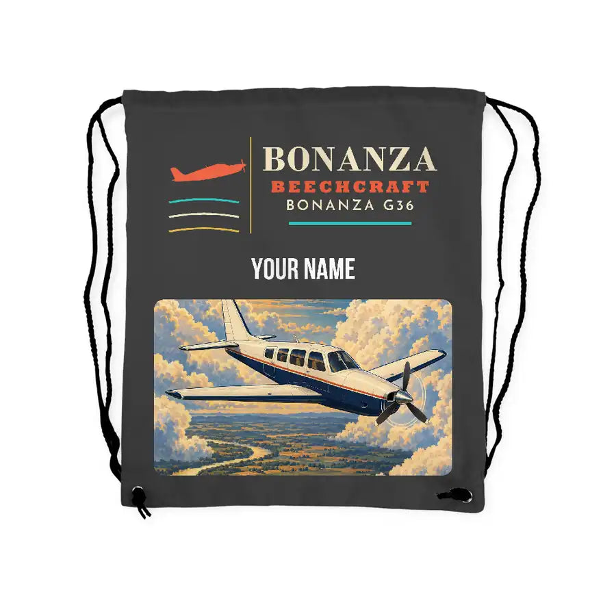 Beechcraft Bonanza G36 - Drawstring Bag - Classic + Name - Gray