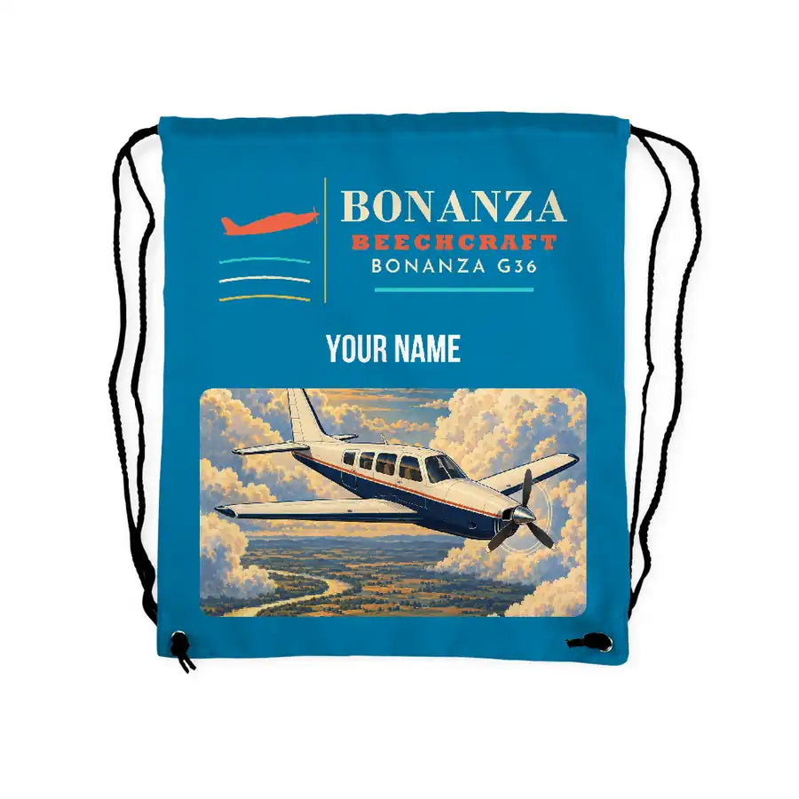 Beechcraft Bonanza G36 - Drawstring Bag - Classic + Name - Light Blue