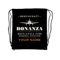 Thumbnail for Beechcraft Bonanza G36 - Drawstring Bag - Heritage + Name - Black