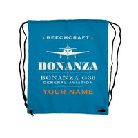 Thumbnail for Beechcraft Bonanza G36 - Drawstring Bag - Heritage + Name - Light Blue