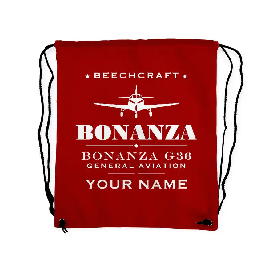 Beechcraft Bonanza G36 - Drawstring Bag - Heritage + Name - Red