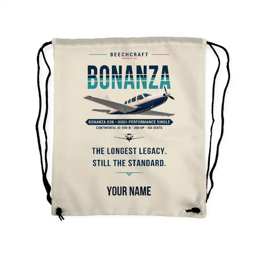 Beechcraft Bonanza G36 - Drawstring Bag - Original + Name - Beige