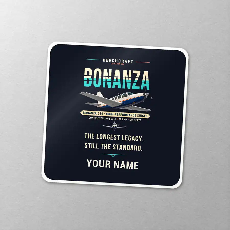 Beechcraft Bonanza G36 - Original + Name - Square Sticker - Close-up