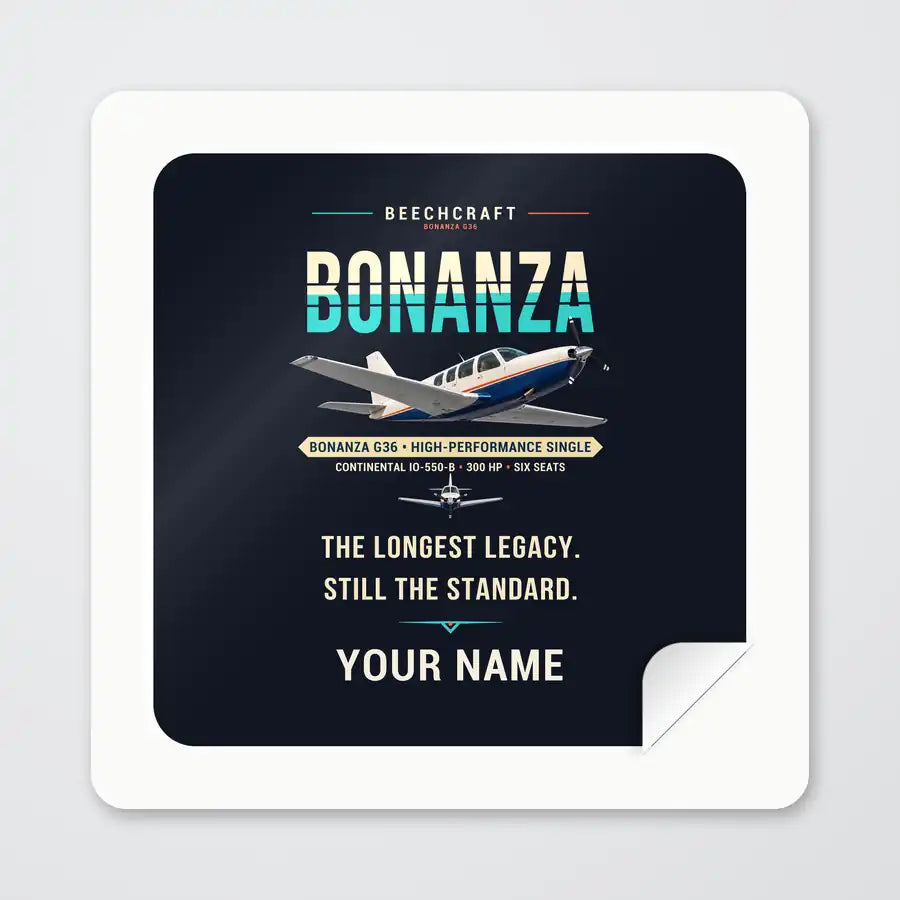Beechcraft Bonanza G36 - Original + Name - Square Sticker - Peel