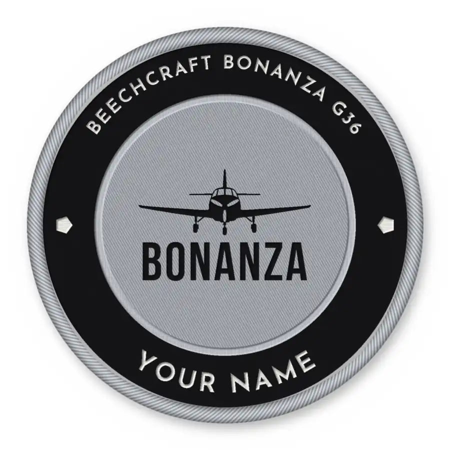 Beechcraft Bonanza G36 Patches - Circle + Name - Black Silver