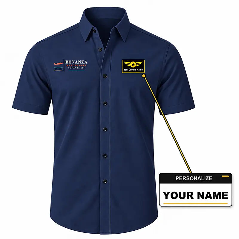 Beechcraft Bonanza G36 - Short Sleeve Shirt - Poster - Dark Blue + NAME