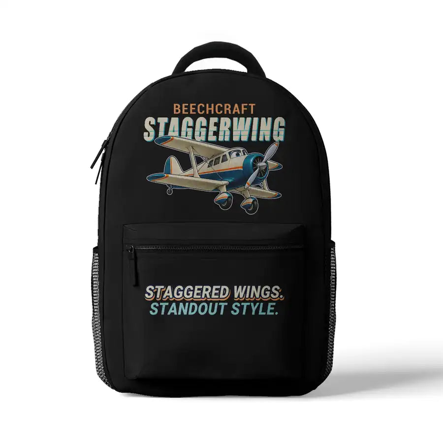 Beechcraft D17S Staggerwing - 3D Backpack - Cartoon - Black