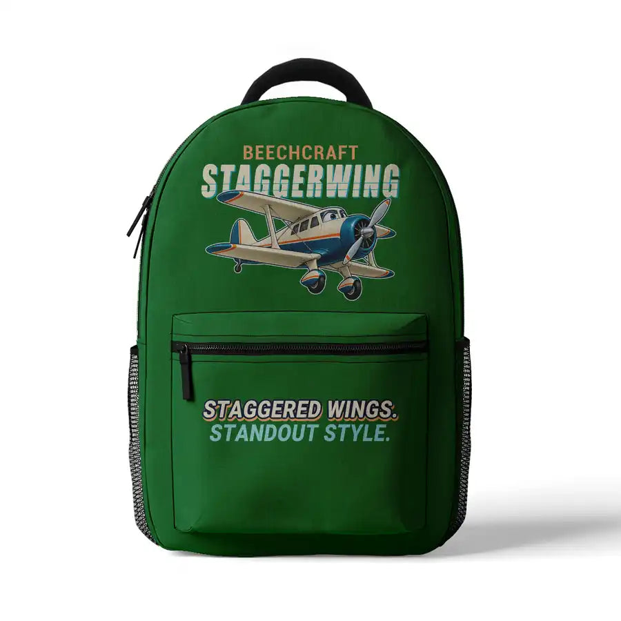 Beechcraft D17S Staggerwing - 3D Backpack - Cartoon - Green