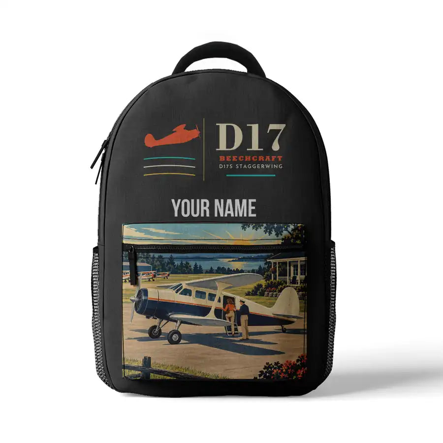 Beechcraft D17S Staggerwing - 3D Backpack - Gray + Name
