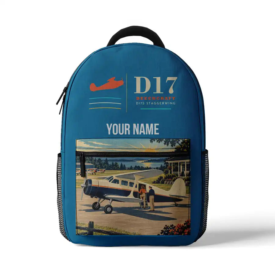 Beechcraft D17S Staggerwing - 3D Backpack - Light Blue + Name
