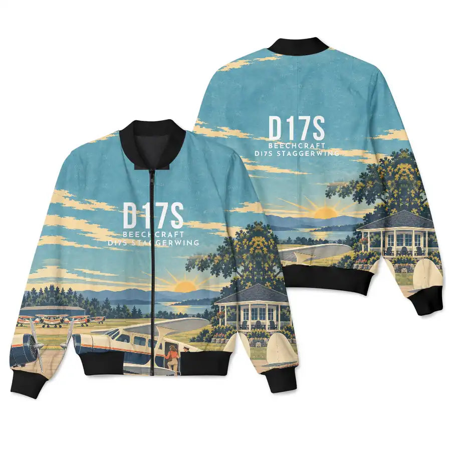 Beechcraft D17S Staggerwing 3D All-Over Print Clothing - Bomber Jacket - 3D