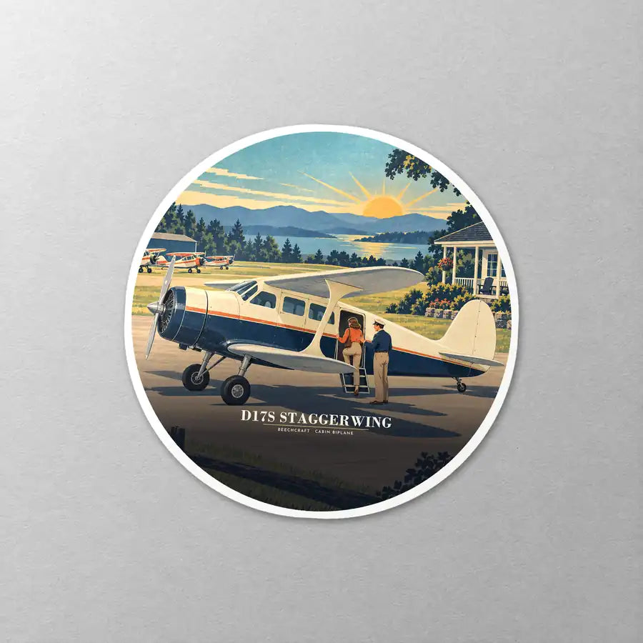 Beechcraft D17S Staggerwing - 3D - Circle Sticker - Close-up