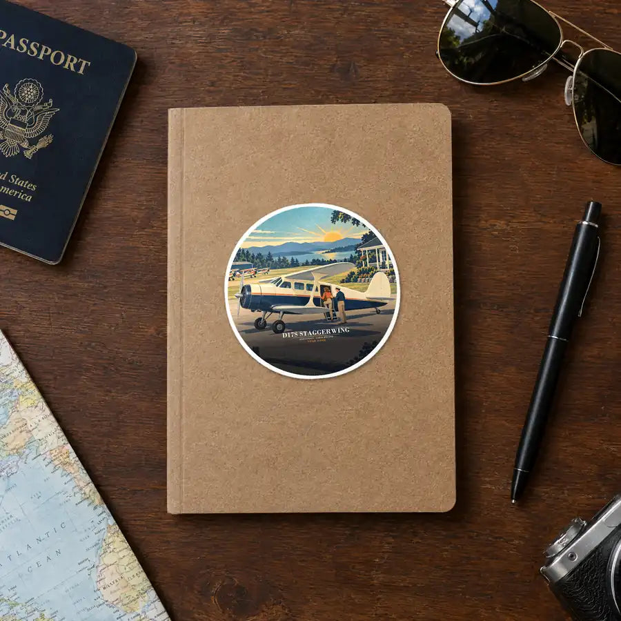 Beechcraft D17S Staggerwing - 3D + Name - Circle Sticker - Notebook