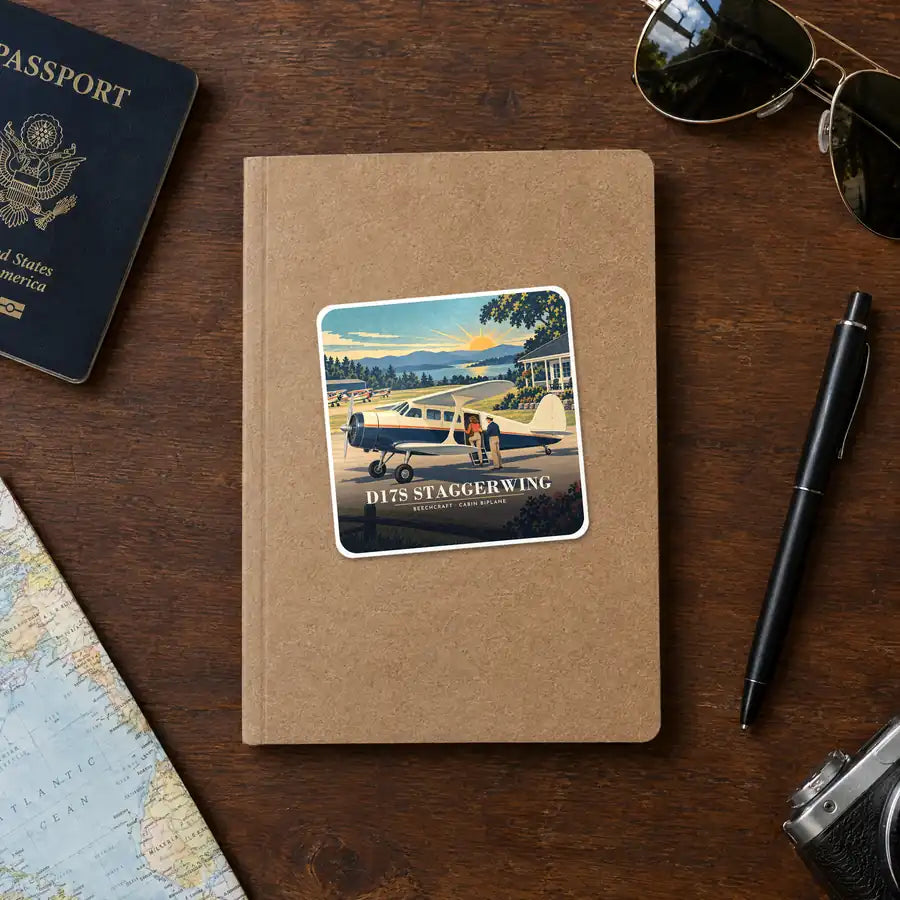 Beechcraft D17S Staggerwing - 3D - Square Sticker - Notebook