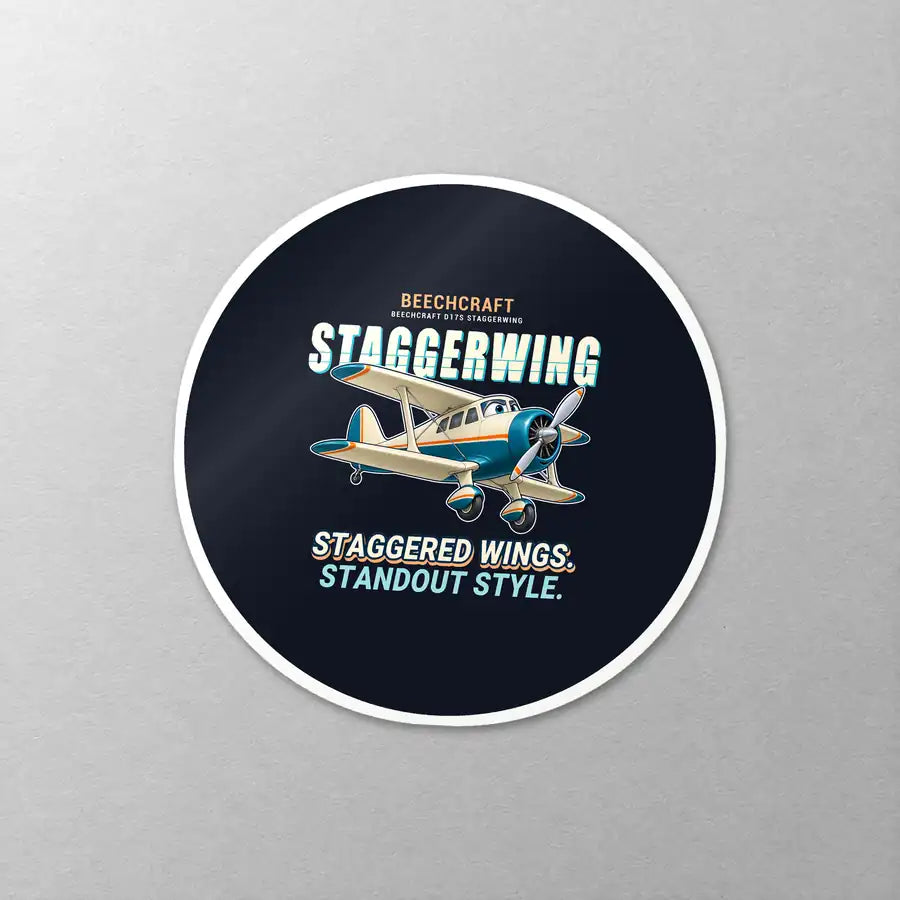Beechcraft D17S Staggerwing - Cartoon - Circle Sticker - Close-up