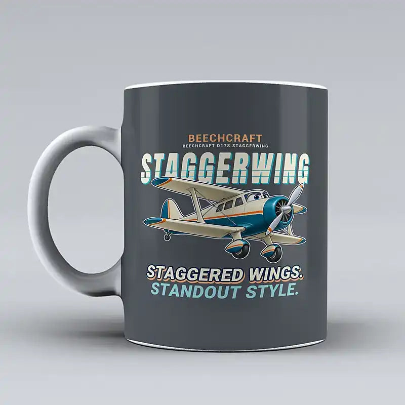 Beechcraft D17S Staggerwing - Cartoon - Mug - Gray