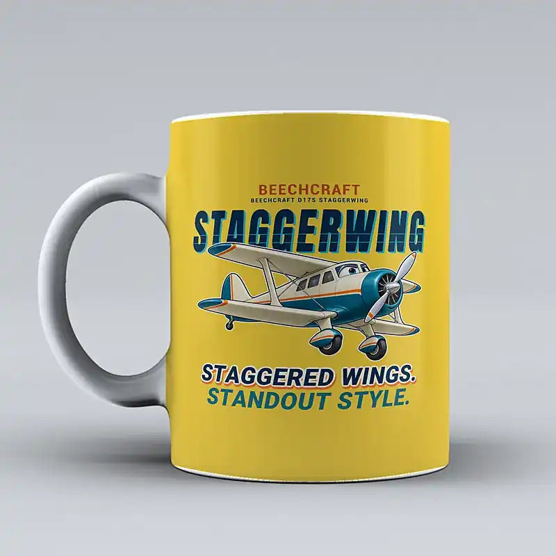 Beechcraft D17S Staggerwing - Cartoon - Mug - Yellow