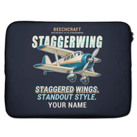 Thumbnail for Beechcraft D17S Staggerwing - Cartoon + Name - Laptop Sleeve