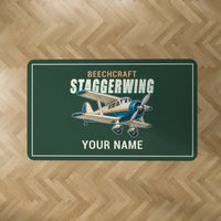 Thumbnail for Beechcraft D17S Staggerwing - Cartoon + Name - Rectangle Carpet - Dark Green