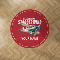Thumbnail for Beechcraft D17S Staggerwing - Cartoon + Name - Round Carpet - Red