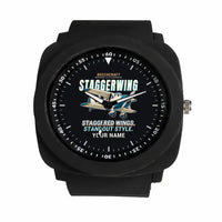 Thumbnail for Beechcraft D17S Staggerwing - Cartoon + Name - Rubber Strap - Black