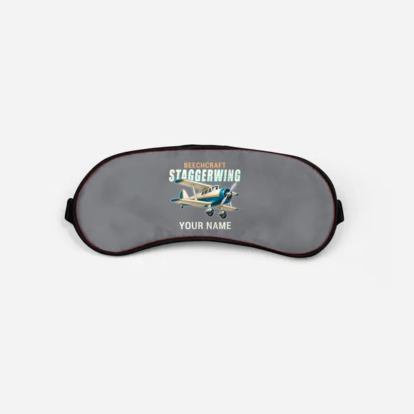 Beechcraft D17S Staggerwing - Cartoon + Name - Sleep Mask - Gray