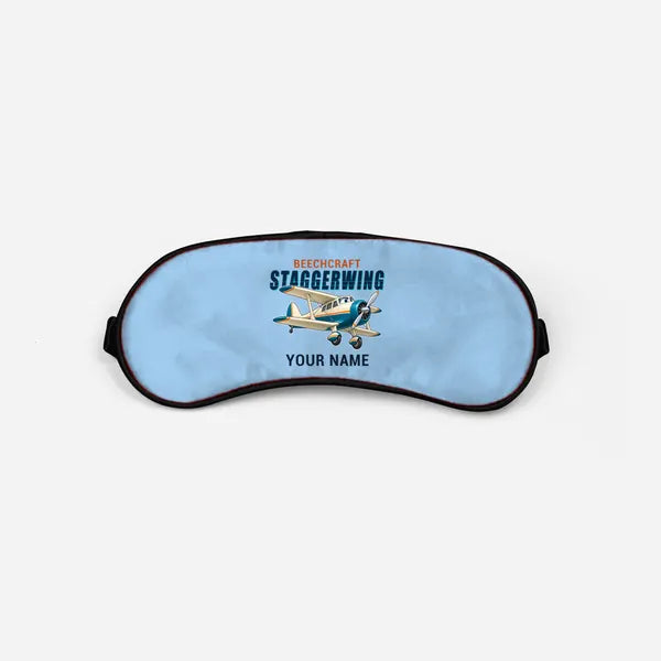 Beechcraft D17S Staggerwing - Cartoon + Name - Sleep Mask - Light Blue