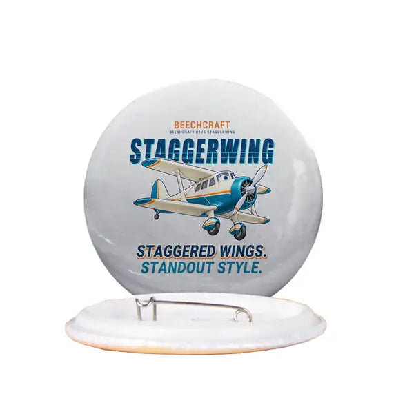 Beechcraft D17S Staggerwing - Cartoon - Pin - Light Gray