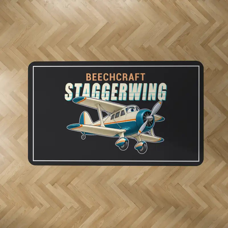 Beechcraft D17S Staggerwing - Cartoon - Rectangle Carpet - Black