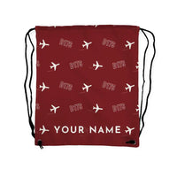 Thumbnail for Beechcraft D17S Staggerwing - Drawstring Bag - 3D Pattern + Name - Dark Red