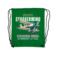 Thumbnail for Beechcraft D17S Staggerwing - Drawstring Bag - Cartoon - Green