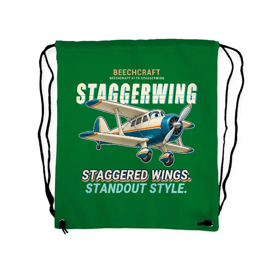 Beechcraft D17S Staggerwing - Drawstring Bag - Cartoon - Green