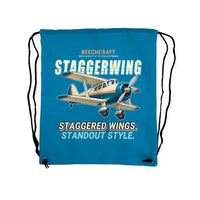 Thumbnail for Beechcraft D17S Staggerwing - Drawstring Bag - Cartoon - Light Blue