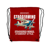 Thumbnail for Beechcraft D17S Staggerwing - Drawstring Bag - Cartoon - Red