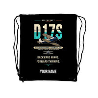 Thumbnail for Beechcraft D17S Staggerwing - Drawstring Bag - Original + Name - Black
