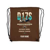 Thumbnail for Beechcraft D17S Staggerwing - Drawstring Bag - Original + Name - Brown