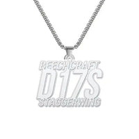 Thumbnail for Beechcraft D17S Staggerwing - Hollow Necklace - Tag - Silver