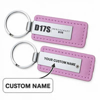Thumbnail for Beechcraft D17S Staggerwing - Leather Key Chain - Faux Leather - Tag - Pink + Name
