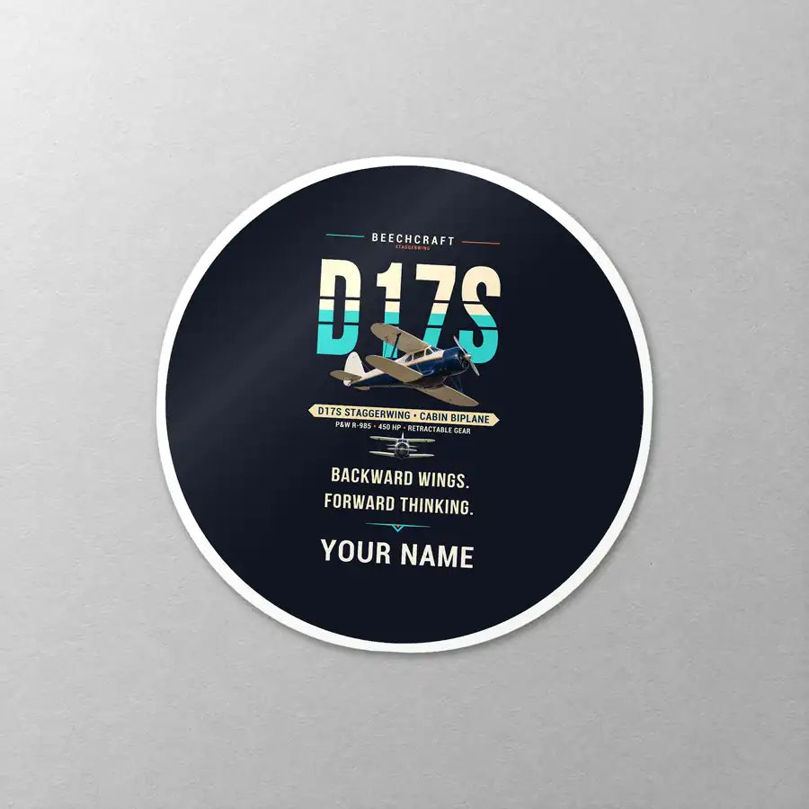 Beechcraft D17S Staggerwing - Original + Name - Circle Sticker - Close-up